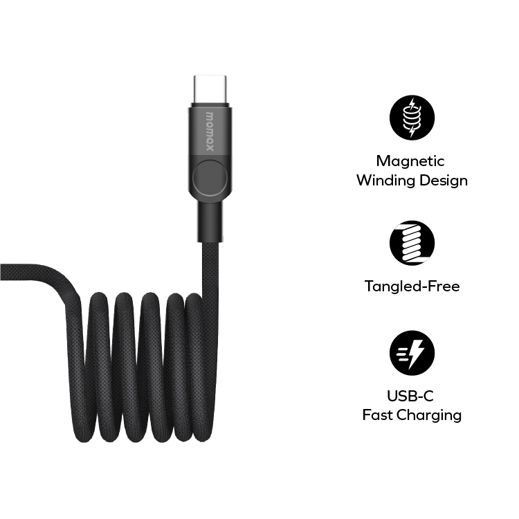 Momax Mag.link 240W USB-C to USB-C Magnetic Cable | Black Momax Mag.link 240W USB-C to USB-C Magnetic Cable | Black